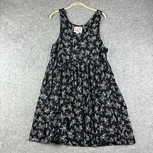 Vintage Katy D Dress Womens 14 16 Black Floral Empire Waist Y2K Flowy Pockets*